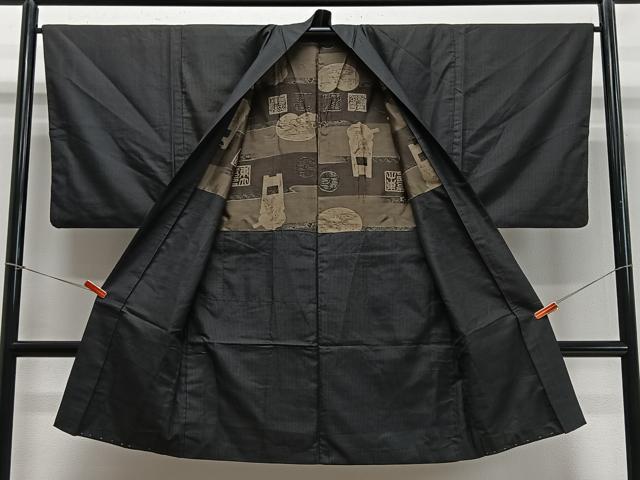 平和屋着物∞男性　長羽織　紬地　縞　正絹　逸品　CABD4614ua