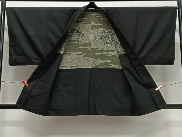 平和屋着物∞男性　羽織　紬地　黒地　正絹　逸品　CABD4615ua
