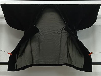 平和屋着物∞和装コート　ベロア　黒地　逸品　CABD4622ua