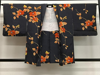 平和屋着物∞羽織　枝花文　黒地　正絹　逸品　未使用　CABD4632ua