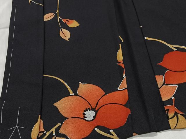 平和屋着物∞羽織　枝花文　黒地　正絹　逸品　未使用　CABD4632ua