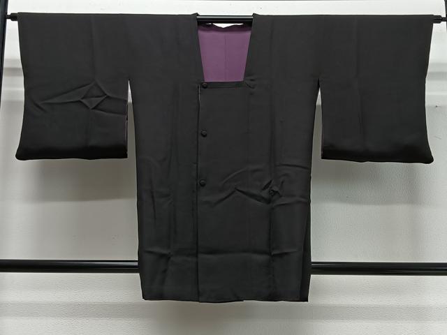 平和屋着物∞道行コート　リバーシブル　霞文　黒地　正絹　逸品　CABD4635ua