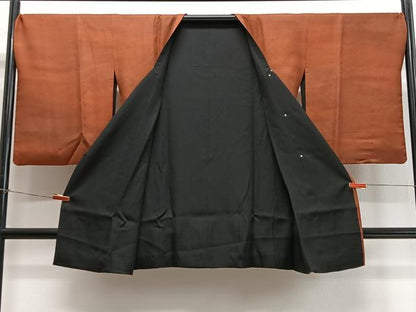 平和屋着物∞道行コート　リバーシブル　霞文　暈し染め　黒地　ロング丈　正絹　逸品　CABD4636ua