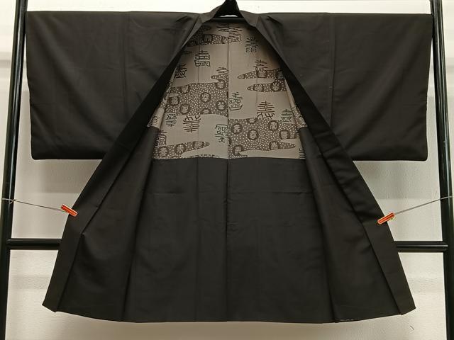 平和屋着物∞男性　長羽織　紬地　赤墨色　正絹　逸品　CABD4643ua