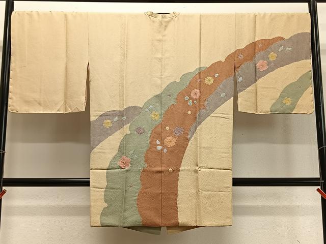 平和屋着物∞道行コート　絞り　舞花文　金彩　ロング丈　正絹　逸品　未使用　CABD4645ua