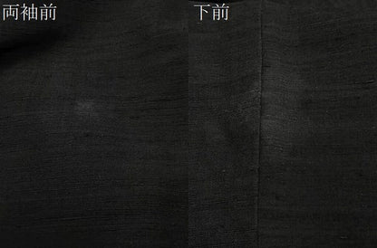平和屋着物∞男性　長羽織　紬地　黒地　正絹　逸品　CABD4648ua