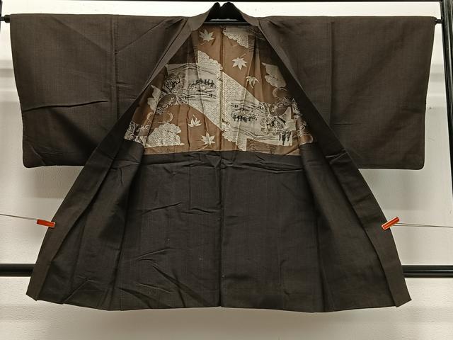 平和屋着物∞男性　羽織　紬地　縞　正絹　逸品　CABD4651ua