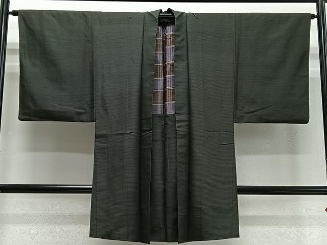 平和屋着物∞男性　長羽織　紬地　格子　正絹　逸品　CABD4655ua