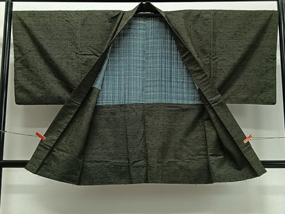 平和屋着物∞男性　羽織　髭紬地　海松色　正絹　逸品　CABD4657ua