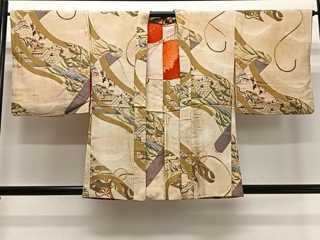 平和屋着物∞アンティーク　大正ロマン　羽織　絵巻　人物風景文　正絹　逸品　CABD4664ua