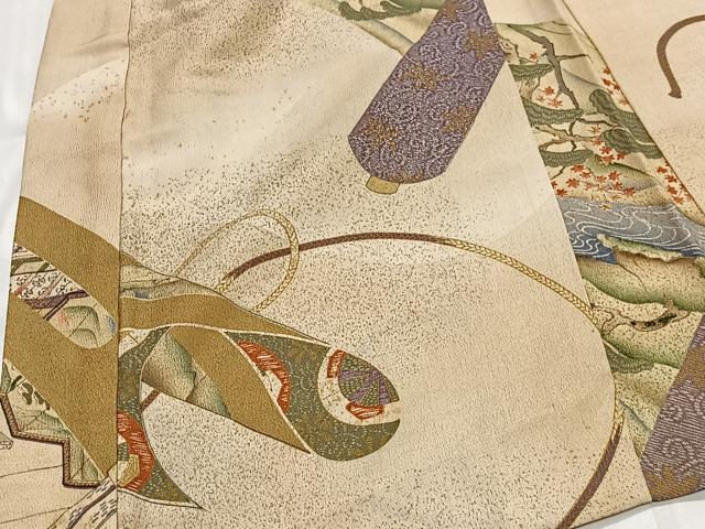 平和屋着物∞アンティーク　大正ロマン　羽織　絵巻　人物風景文　正絹　逸品　CABD4664ua