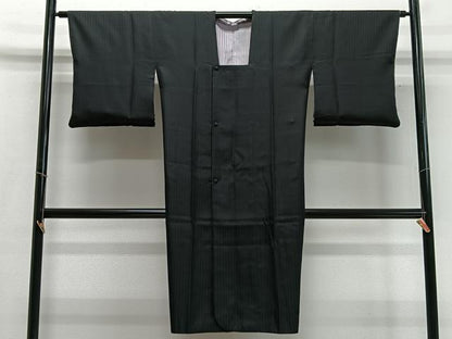 平和屋着物∞道行コート　リバーシブル　縞　ロング丈　正絹　逸品　CABD4666ua