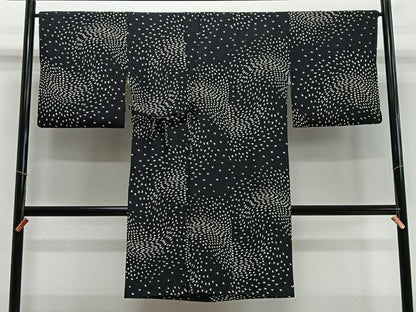 平和屋着物∞道中着　舞桜文　黒地　ロング丈　正絹　逸品　CABD4668ua