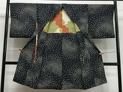 平和屋着物∞道中着　舞桜文　黒地　ロング丈　正絹　逸品　CABD4668ua