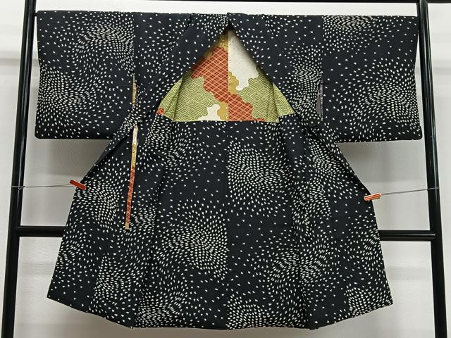 平和屋着物∞道中着　舞桜文　黒地　ロング丈　正絹　逸品　CABD4668ua