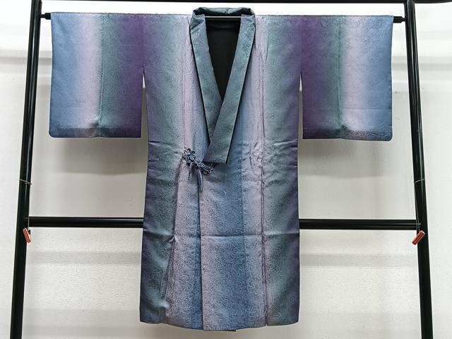 平和屋着物∞道中着　リバーシブル　霞文　暈し染め　黒地　ロング丈　正絹　逸品　CABD4669ua