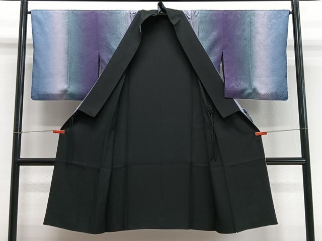 平和屋着物∞道中着　リバーシブル　霞文　暈し染め　黒地　ロング丈　正絹　逸品　CABD4669ua