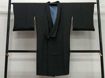 平和屋着物∞道中着　リバーシブル　霞文　暈し染め　黒地　ロング丈　正絹　逸品　CABD4669ua