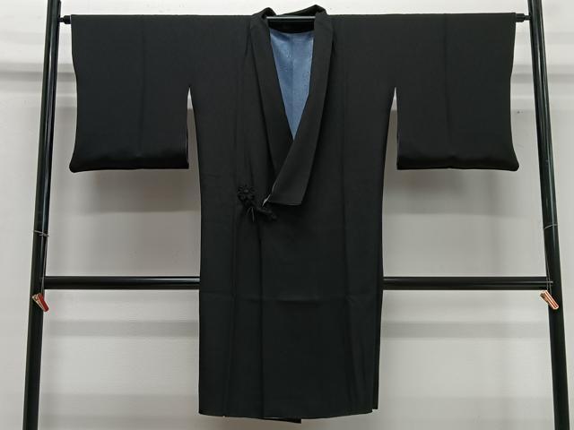 平和屋着物∞道中着　リバーシブル　霞文　暈し染め　黒地　ロング丈　正絹　逸品　CABD4669ua