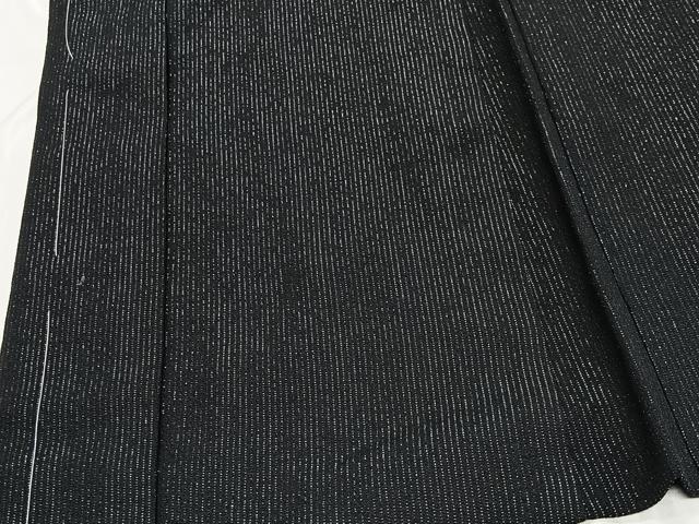 平和屋着物∞男性　長羽織　紬地　縞　黒地　銀糸　正絹　逸品　未使用　CABD4672ua