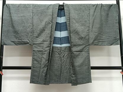 平和屋着物∞男性　長羽織　紬地　青鈍色　正絹　逸品　未使用　CABD4675ua