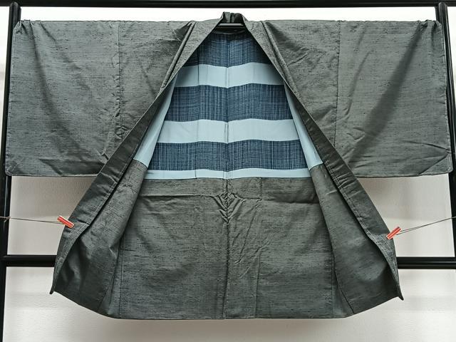 平和屋着物∞男性 長羽織 紬地 青鈍色 正絹 逸品 未使用 CABD4675ua
