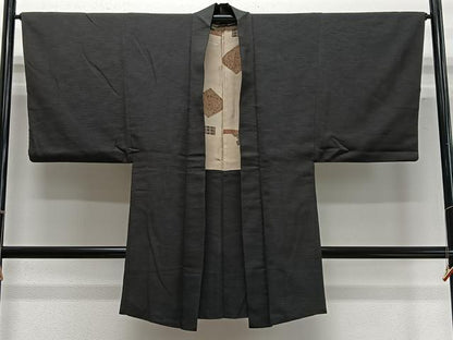 平和屋着物∞男性　長羽織　紬地　霞文　正絹　逸品　CABD4676ua