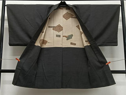 平和屋着物∞男性　長羽織　紬地　霞文　正絹　逸品　CABD4676ua