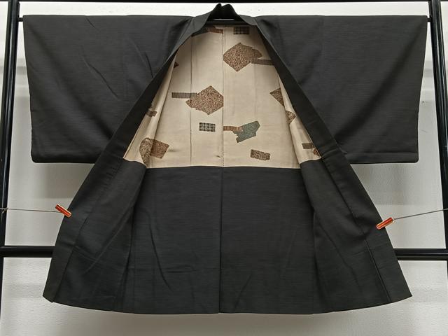 平和屋着物∞男性　長羽織　紬地　霞文　正絹　逸品　CABD4676ua