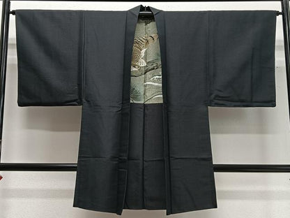 平和屋着物∞男性　長羽織　紬地　霞文　正絹　逸品　CABD4677ua