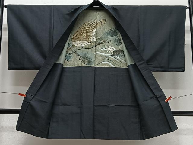 平和屋着物∞男性 長羽織 紬地 霞文 正絹 逸品 CABD4677ua