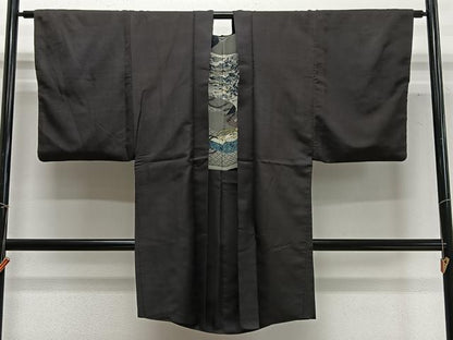 平和屋着物∞男性　長羽織　紬地　赤墨色　正絹　逸品　CABD4678ua