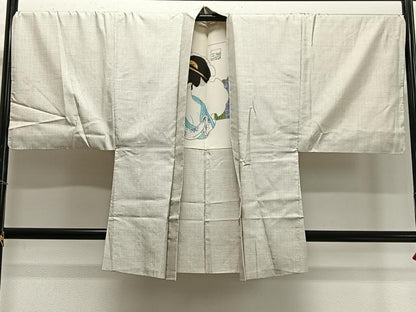 平和屋着物∞男性　長羽織　紬地　幾何学文　正絹　逸品　CABD4682ua
