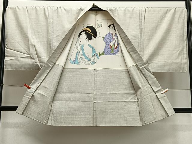 平和屋着物∞男性　長羽織　紬地　幾何学文　正絹　逸品　CABD4682ua