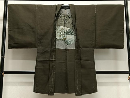 平和屋着物∞男性　長羽織　紬地　幾何学文　正絹　逸品　CABD4683ua