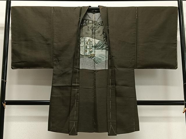 平和屋着物∞男性　長羽織　紬地　幾何学文　正絹　逸品　CABD4683ua