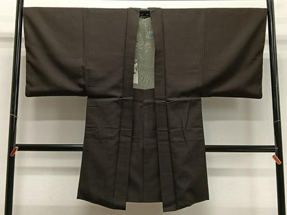 平和屋着物∞男性　長羽織　紬地　格子　正絹　逸品　CABD4685ua