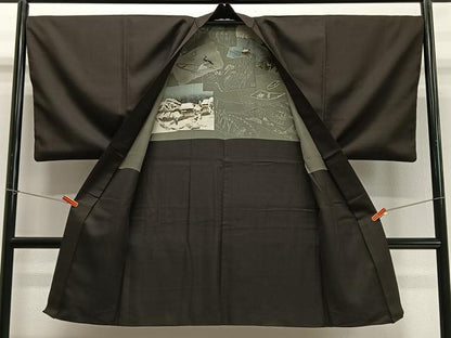 平和屋着物∞男性　長羽織　紬地　格子　正絹　逸品　CABD4685ua