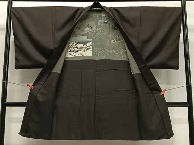 平和屋着物∞男性　長羽織　紬地　格子　正絹　逸品　CABD4685ua