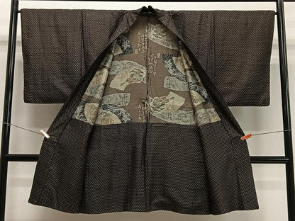 平和屋着物∞男性　長羽織　紬地　幾何学文　正絹　逸品　CABD4686ua