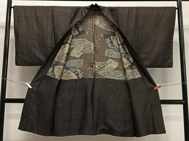 平和屋着物∞男性　長羽織　紬地　幾何学文　正絹　逸品　CABD4686ua
