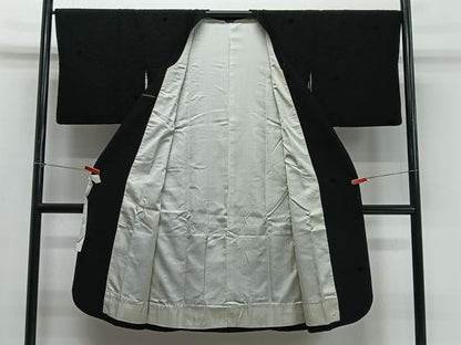 平和屋着物∞道行コート　輪奈ビロード　花尽くし　黒地　正絹　逸品　CABD4688ua