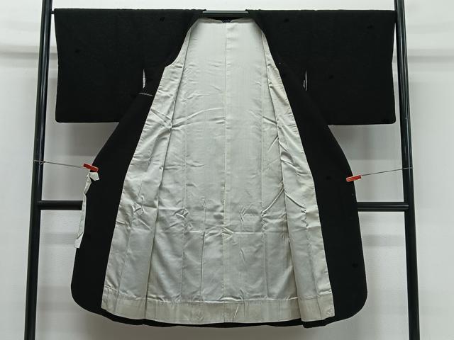 平和屋着物∞道行コート　輪奈ビロード　花尽くし　黒地　正絹　逸品　CABD4688ua