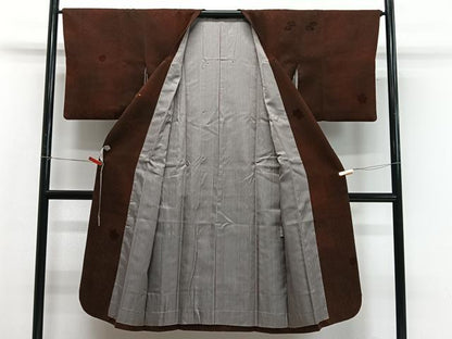 平和屋着物∞道行コート　輪奈ビロード　葉尽くし　ロング丈　正絹　逸品　CABD4695ua
