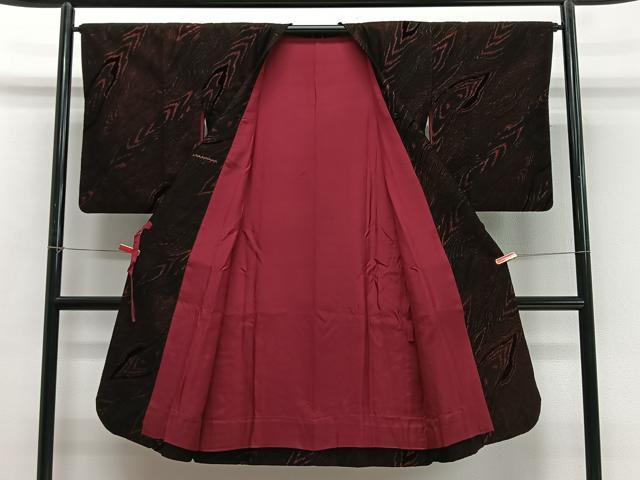 平和屋着物∞道行コート　輪奈ビロード　杢目文　正絹　逸品　CABD4696ua