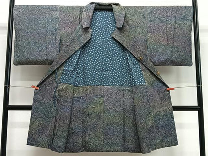平和屋着物∞和装コート　舞葉文　暈し染め　ロング丈　正絹　逸品　CABD4709ua