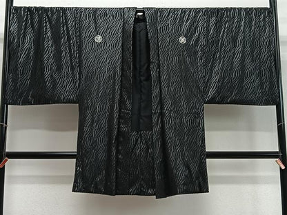 平和屋着物∞男性　長羽織　杢目文　黒地　洗える着物　CABD4710ua