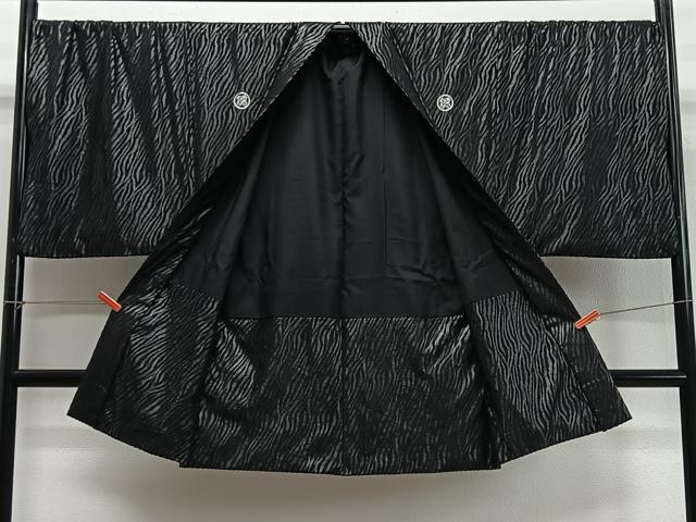 平和屋着物∞男性　長羽織　杢目文　黒地　洗える着物　CABD4710ua