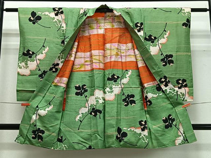 平和屋着物∞アンティーク　大正ロマン　長羽織　草花シルエット　正絹　逸品　CABD4713ua