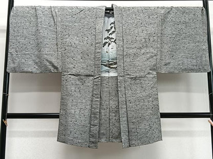 平和屋着物∞男性　長羽織　髭紬地　霞文　正絹　逸品　CABD4715ua